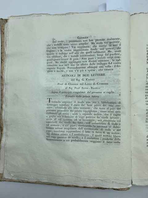 Articoli di due lettere del Sig. G. Cerioli...al Sig. Prof. Bayle-Barelle sopra il principio coagulante del presame o caglio
